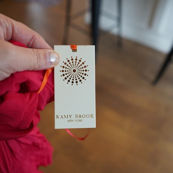 NWT Ramy Brook Womens Size L Top Janey One Shouler Ruffle Hem Bright Red - Picture 6 of 11